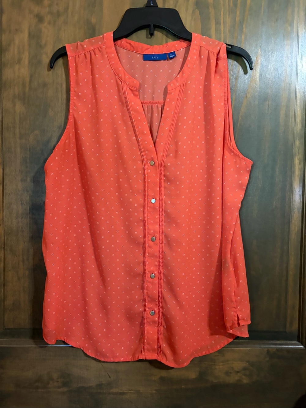 Apt. 9 Coral Blouse with White Circle Print